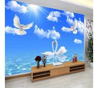 XLMING Frais Beau Ciel Bleu Nuages Blancs Cygnes Lac 3D Papier Peint Texture Soyeuse Intissé Salle à Manger Bureau D'étude Canapé Chambre Salon TV Mur-430cm×300cm