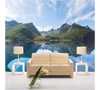XLMING Frais Beau Ciel Bleu Nuages Blancs Montagnes Lacs 3D Papier Peint Texture Soyeuse Intissé Salle à Manger Bureau D'étude Canapé Chambre Salon TV Mur-430cm×300cm