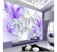 XLMING Frais Beau Rêveur Violet Floral Géométrique 3D Papier Peint Premium Texturé Soie Bureau Salle à Manger Salon Chambre Coucher Canapé TV Mur-400cm×280cm