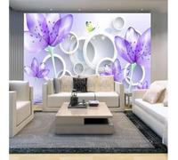 XLMING Frais Beau Rêveur Violet Floral Géométrique 3D Papier Peint Texture Soyeuse Intissé Salle à Manger Bureau D'étude Canapé Chambre Salon TV Mur-400cm×280cm