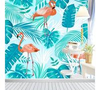 XLMING Frais Beau Tropical Feuille De Bananier Feuilles Vertes Flamant Rose 3D Papier Peint Texture Soyeuse Intissé Salle à Manger Bureau D'étude Canapé Chambre Salon TV Mur-350cm×256cm
