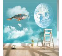 XLMING Frais Cartoon Créatif Terre Nuages Blancs Gros Poisson 3D Papier Peint Premium Texturé Soie Bureau Salle à Manger Salon Chambre Coucher Canapé TV Mur-150cm×105cm