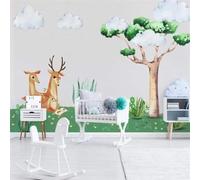 XLMING Frais Cartoon Élan Cactus Grand Arbre Dessiné À La Main 3D Papier Peint Premium Texturé Soie Bureau Salle à Manger Salon Chambre Coucher Canapé TV Mur-430cm×300cm