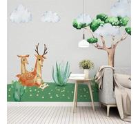 XLMING Frais Cartoon Élan Cactus Grand Arbre Dessiné À La Main 3D Papier Peint Texture Soyeuse Intissé Salle à Manger Bureau D'étude Canapé Chambre Salon TV Mur-400cm×280cm