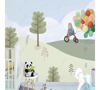 XLMING Frais Cartoon Ours Coloré Ballons Grand Arbre 3D Papier Peint Texture Soyeuse Intissé Salle à Manger Bureau D'étude Canapé Chambre Salon TV Mur-350cm×256cm