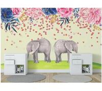 XLMING Frais Élégant Éléphants Coeurs Fleurs Colorées 3D Papier Peint Texture Soyeuse Intissé Salle à Manger Bureau D'étude Canapé Chambre Salon TV Mur-250cm×170cm