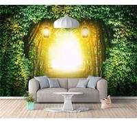 XLMING Frais Élégant Forêt Arbre Vert Lanterne Canal Papier Peint 3D Soie De Luxe Intissé Bureau Salle à Manger Canapé Chambre Salon TV Mural Décoratif-250cm×170cm