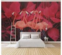 XLMING Frais Élégant Rouge Tropical Feuilles Flamant Rose 3D Papier Peint Texture Soyeuse Intissé Salle à Manger Bureau D'étude Canapé Chambre Salon TV Mur-430cm×300cm