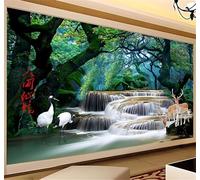 XLMING Frais Esthétique Forêt Cascade Humain Pays De Rêve 3D Papier Peint Texture Soyeuse Intissé Salle à Manger Bureau D'étude Canapé Chambre Salon TV Mur-400cm×280cm