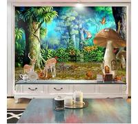 XLMING Frais Et Beau Champignon De Forêt De Rêve Cerf Prune 3D Papier Peint Texture Soyeuse Intissé Salle à Manger Bureau D'étude Canapé Chambre Salon TV Mur-250cm×170cm