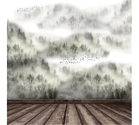 XLMING Frais Forêt De Pins Nuageuse Terre Des Fées Brumeuse Oiseaux Papier Peint 3D Soie Texturée Haut De Gamme Salon Canapé Chambre À Coucher Salle Manger Murale-350cm×256cm