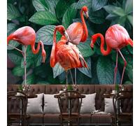 XLMING Frais Magnifique Tropical Vert Feuilles Flamant Rose 3D Papier Peint Premium Texturé Soie Bureau Salle à Manger Salon Chambre Coucher Canapé TV Mur-250cm×170cm