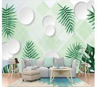 XLMING Frais Minimaliste Feuilles Vertes Géométrique Circulaire 3D Papier Peint Luxe Décoration Manger Adulte Intérieure Salon Canapé Chambre Fond TV Mur-350cm×256cm