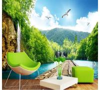 XLMING Frais Paysage Cascade Nature Panorama 3D Papier Peint Luxe Décoration Manger Adulte Intérieure Salon Canapé Chambre Fond TV Mur-250cm×170cm
