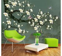 XLMING Frais Raffiné Coloré Magnolia Oiseaux Art 3D Papier Peint Texture Soyeuse Intissé Salle à Manger Bureau D'étude Canapé Chambre Salon TV Mur-300cm×210cm