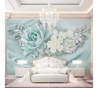 XLMING Frais Tridimensionnel Le Seul Beau Vert Menthe Fleurs De Perles 3D Papier Peint Texture Soyeuse Intissé Salle à Manger Bureau D'étude Canapé Chambre Salon TV Mur-350cm×256cm