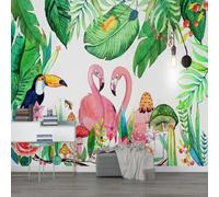 XLMING Frais Tropical Plantes Feuilles Vertes Flamants Roses Champignons 3D Papier Peint Premium Texturé Soie Bureau Salle à Manger Salon Chambre Coucher Canapé TV Mur-250cm×170cm