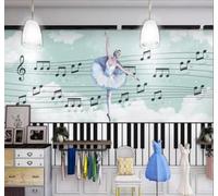 XLMING Frais Vert Ballet Touches De Piano Notes De Musique Papier Peint 3D Soie De Luxe Intissé Bureau Salle à Manger Canapé Chambre Salon TV Mural Décoratif-250cm×170cm