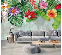 XLMING Frais Vert Feuille De Bananier Multicolore Fleurs Papier Peint 3D Soie De Luxe Intissé Bureau Salle à Manger Canapé Chambre Salon TV Mural Décoratif-150cm×105cm