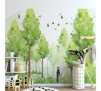 XLMING Frais Vert Forêt Cartoon Ours Oiseaux En Vol 3D Papier Peint Texture Soyeuse Intissé Salle à Manger Bureau D'étude Canapé Chambre Salon TV Mur-300cm×210cm