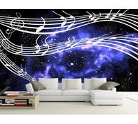 XLMING Fresh Blue Stars Music Line Sheet Music 3D Papier Peint Texture Soyeuse Intissé Salle à Manger Bureau D'étude Canapé Chambre Salon TV Mur-430cm×300cm