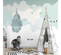 XLMING Fresh Cartoon White Clouds Birds Castle Papier Peint 3D Soie De Luxe Intissé Bureau Salle à Manger Canapé Chambre Salon TV Mural Décoratif-300cm×210cm