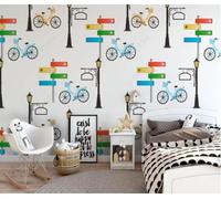 XLMING Fresh Colourful Cartoon Road Signs Street Lights Bicycle Papier Peint 3D Soie De Luxe Intissé Bureau Salle à Manger Canapé Chambre Salon TV Mural Décoratif-250cm×170cm