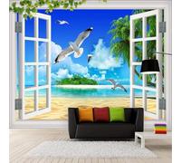 XLMING Fresh Seascape Beach Coconut Space Expansion 3D Papier Peint Texture Soyeuse Intissé Salle à Manger Bureau D'étude Canapé Chambre Salon TV Mur-200cm×140cm