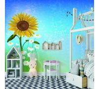 XLMING Fresh Simple Blue Sunflower Art 3D Papier Peint Luxe Décoration Manger Adulte Intérieure Salon Canapé Chambre Fond TV Mur-400cm×280cm
