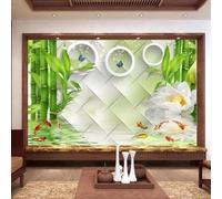 XLMING Géométrie Cercles Bambou Papillons Lotus 3D Papier Peint Premium Texturé Soie Bureau Salle à Manger Salon Chambre Coucher Canapé TV Mur-150cm×105cm