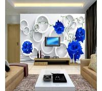 XLMING Géométrie En Trois Dimensions Cercle Fleur Bleue 3D Papier Peint Premium Texturé Soie Bureau Salle à Manger Salon Chambre Coucher Canapé TV Mur-400cm×280cm