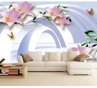 XLMING Géométrie Tridimensionnelle Lys Rose Papillon 3D Papier Peint Premium Texturé Soie Bureau Salle à Manger Salon Chambre Coucher Canapé TV Mur-400cm×280cm