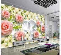 XLMING Géométrique Cercle Papillon Rose Rose 3D Papier Peint Texture Soyeuse Intissé Salle à Manger Bureau D'étude Canapé Chambre Salon TV Mur-250cm×170cm