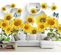 XLMING Géométrique Circulaire Papillon Tournesol Floral Papier Peint 3D Soie De Luxe Intissé Bureau Salle à Manger Canapé Chambre Salon TV Mural Décoratif-200cm×140cm