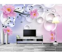 XLMING Géométrique Circulaire Rose Fleurs Reflet Papier Peint 3D Soie De Luxe Intissé Bureau Salle à Manger Canapé Chambre Salon TV Mural Décoratif-250cm×170cm