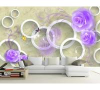 XLMING Géométrique Circulaire Violet Fleurs Faux Marbre 3D Papier Peint Luxe Décoration Manger Adulte Intérieure Salon Canapé Chambre Fond TV Mur-150cm×105cm