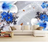 XLMING Géométrique Zen Bleu Floral Papillon 3D Papier Peint Premium Texturé Soie Bureau Salle à Manger Salon Chambre Coucher Canapé TV Mur-400cm×280cm