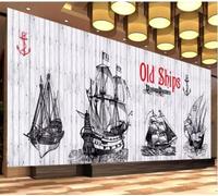 XLMING Grain De Bois Noir Et Blanc Voiliers Créatif Art 3D Papier Peint Luxe Décoration Manger Adulte Intérieure Salon Canapé Chambre Fond TV Mur-150cm×105cm