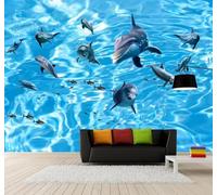 XLMING Grand Format Bleu Mer Dauphins Notes De Musique 3D Papier Peint Luxe Décoration Manger Adulte Intérieure Salon Canapé Chambre Fond TV Mur-430cm×300cm