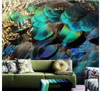 XLMING Grand Format Esthétique Paon Plumes Décoration Papier Peint 3D Soie De Luxe Intissé Bureau Salle à Manger Canapé Chambre Salon TV Mural Décoratif-350cm×256cm