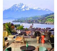 XLMING Grand Lac Frais Et Magnifique Nature Montagnes Enneigées Petite Ville 3D Papier Peint Premium Texturé Soie Bureau Salle à Manger Salon Chambre Coucher Canapé TV Mur-250cm×170cm