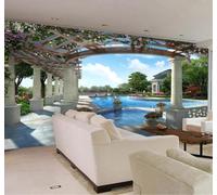 XLMING Grande Belle Architecture Piscine Jardin 3D Papier Peint Luxe Décoration Manger Adulte Intérieure Salon Canapé Chambre Fond TV Mur-300cm×210cm