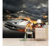 XLMING Grandes Flammes Tridimensionnelles Voitures De Sport Avions 3D Papier Peint Luxe Décoration Manger Adulte Intérieure Salon Canapé Chambre Fond TV Mur-430cm×300cm