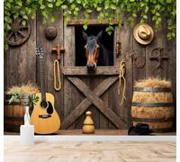 XLMING Grange Rurale Guitare Grange En Paille Feuilles Vertes Cheval 3D Papier Peint Premium Texturé Soie Bureau Salle à Manger Salon Chambre Coucher Canapé TV Mur-150cm×105cm