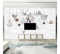 XLMING Gris Géométrique Animal Élan Mur De Briques 3D Papier Peint Aspect Soie Décoratif Bureau Salle à Manger Salon Chambre Coucher Canapé TV Mur-430cm×300cm