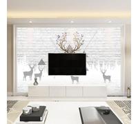 XLMING Gris Géométrique Animal Élan Mur De Briques 3D Papier Peint Aspect Soie Décoratif Bureau Salle à Manger Salon Chambre Coucher Canapé TV Mur-430cm×300cm