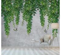XLMING Gris Mur En Béton Feuilles Vertes Lianes Oiseaux En Vol 3D Papier Peint Luxe Décoration Manger Adulte Intérieure Salon Canapé Chambre Fond TV Mur-200cm×140cm