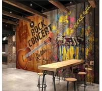 XLMING Guitar Rock Rétro Graffiti Grain De Bois 3D Papier Peint Luxe Décoration Manger Adulte Intérieure Salon Canapé Chambre Fond TV Mur-350cm×256cm