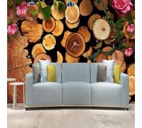 XLMING Horloge À Roue En Bois Vintage Plantes Fleurs Papier Peint 3D Soie De Luxe Intissé Bureau Salle à Manger Canapé Chambre Salon TV Mural Décoratif-430cm×300cm