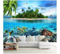 XLMING Île Fraîche Et Magnifique Cocotiers Mouettes Mer 3D Papier Peint Texture Soyeuse Intissé Salle à Manger Bureau D'étude Canapé Chambre Salon TV Mur-200cm×140cm